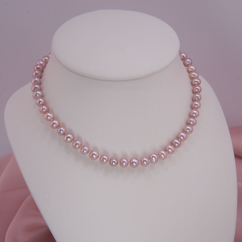 Preview: Echte Perlenkette lavendelfarbene Perlen